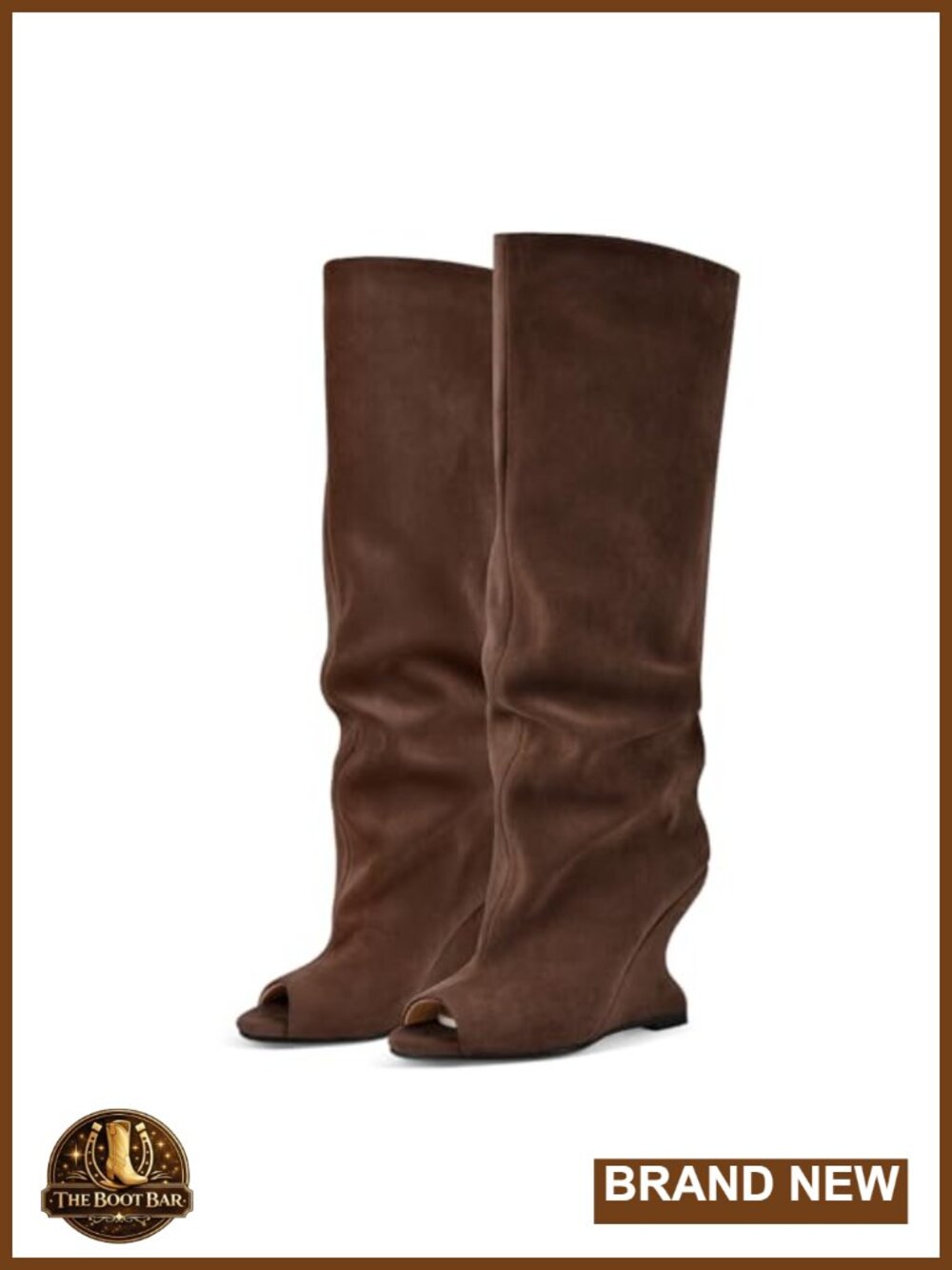 Faux Suede Peep Toe Wedge Knee High Slouchy Boots Pull On Heels